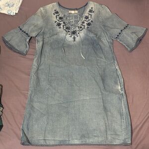 Vintage America Blue Embroidered Long Sleeve Dress